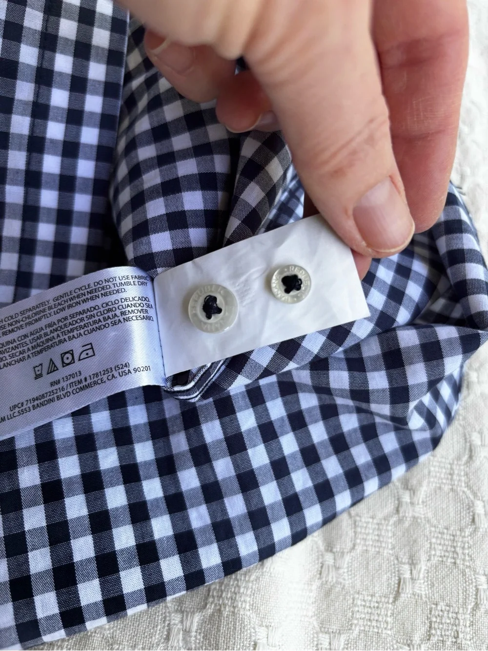 Banana Republic Slim Fit Men's Navy & White Gingham Dress Shirt